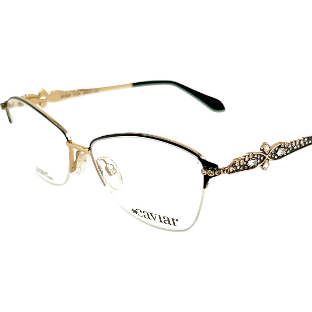 Caviar M5659 Womens Semi Rimless Eyeglass Frame C24 Black w Crystals 54-14 Italy